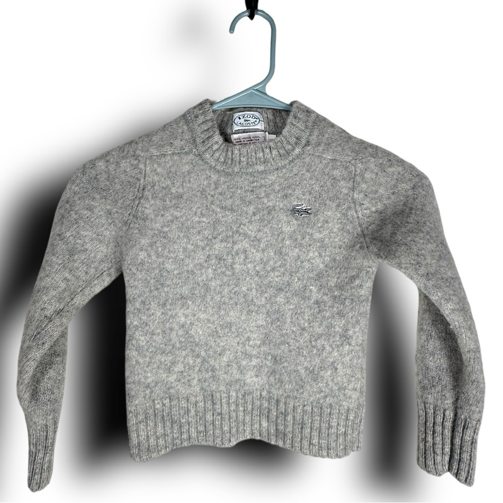 🐊Lacoste Izod vintage 100% virgin wool children's sweater grey heather XS 3-4 - Picture 1 of 3
